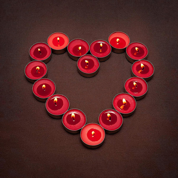 Tea Lights Candles, Smokeless, 50 Pcs, Red Candles, Unscented Candles, Mini Candles, Decorations for Wedding, Party, Votives, Christmas, Valentines Day Candles (Round)