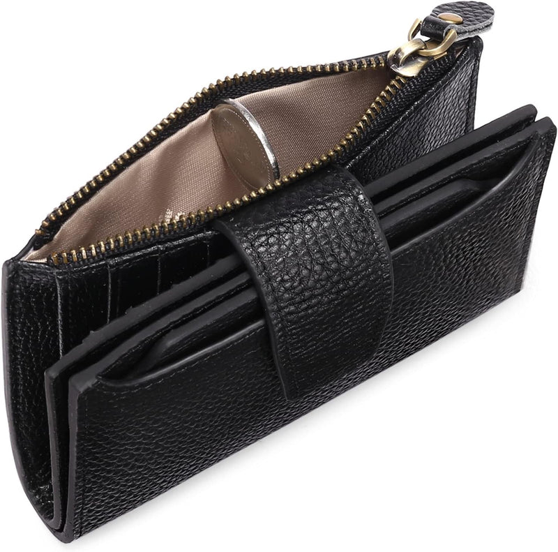Small Women Wallet Genuine Leather RFID Blocking Bifold Zipper Pocket Card Holder with ID Window