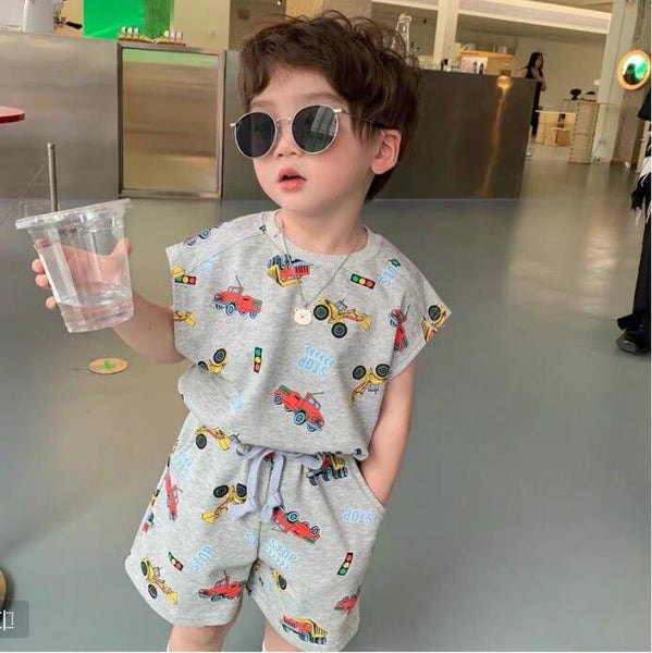 Summer Printed Children Cartoon Summer Short Sleeve T-shirt Shorts