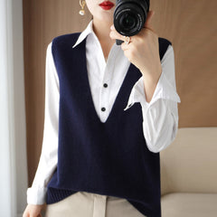 Solid Color Pullover Outerwear Knitted Vest