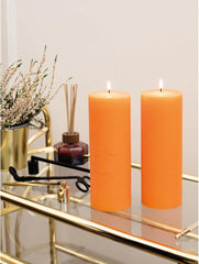 3X8 Inch Pillar Candle Set of 2 - Decorative Rustic Candles Unscented and No Drip Candles - Ideal as Wedding Candles or Large Candles for Home Interior - Orange Candles