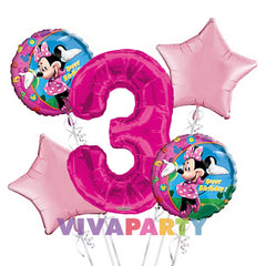 Minnie Mouse Balloon Bouquet 3Rd Birthday 5 Pcs - Party Supplies