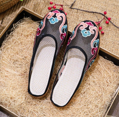 Slippers Mesh Embroidered Cotton Shoes Casual Women Outdoor Slippers