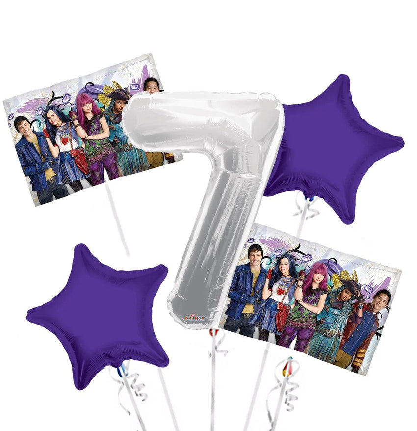 Descendants Balloon Bouquet 7Th Birthday 5 Pcs - Party Supplies