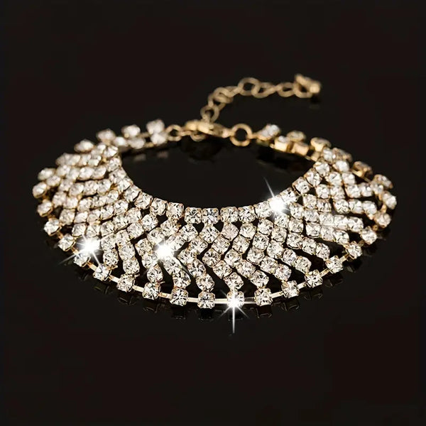 Luxury Multi-row Rhinestones Bangle 18K Gold Plated Bracelet