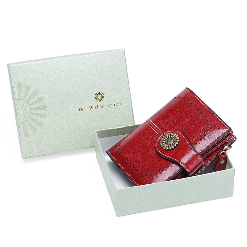 Small Women Wallet Genuine Leather Bifold Purse RFID Blocking Card Holder