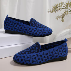 Printed Round Toe Flat Shoes Fashion Casual Hollow Breathable Knitted Shoes Loafers For Women