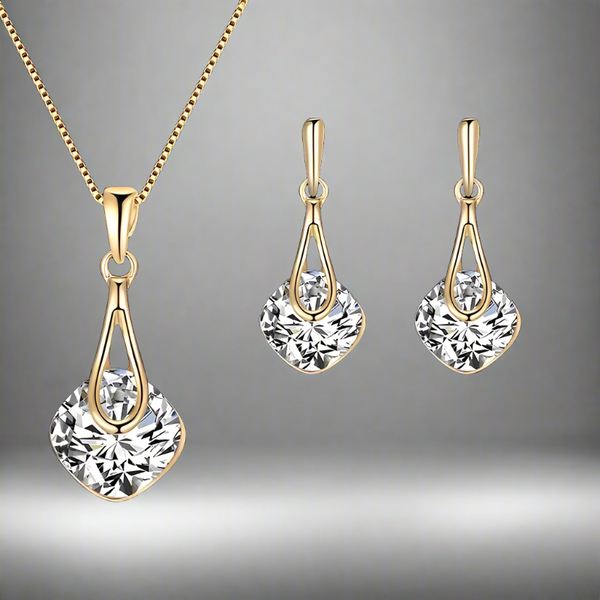 Fashionable Water Drop Pendant Square Rhinestone Set