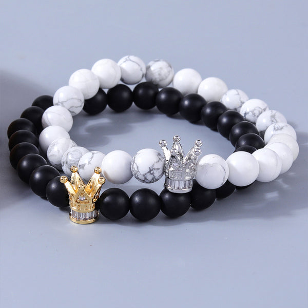 Frosted White Turquoise Couples Set Crown Bracelet