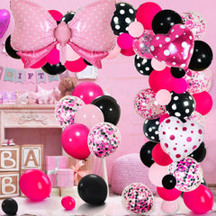 Mini Mouse Balloon Garland Arch Kit Light Pink Rose Red Black Bot Latex Balloons Confetti Balloon Bow Heart Love Foil Balloons Set for Baby Shower Decorations Birthday Party Supplies