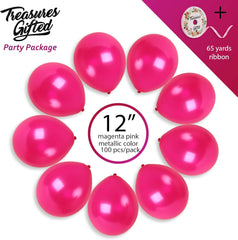 Metallic Magenta Balloons - Dark Pink Balloons - Pearl Pink Balloons - Hot Pink Balloons 12 Inch, Pink Latex Balloons - Bright Pink Balloons - Pearl Balloons - 100 Pink Balloons