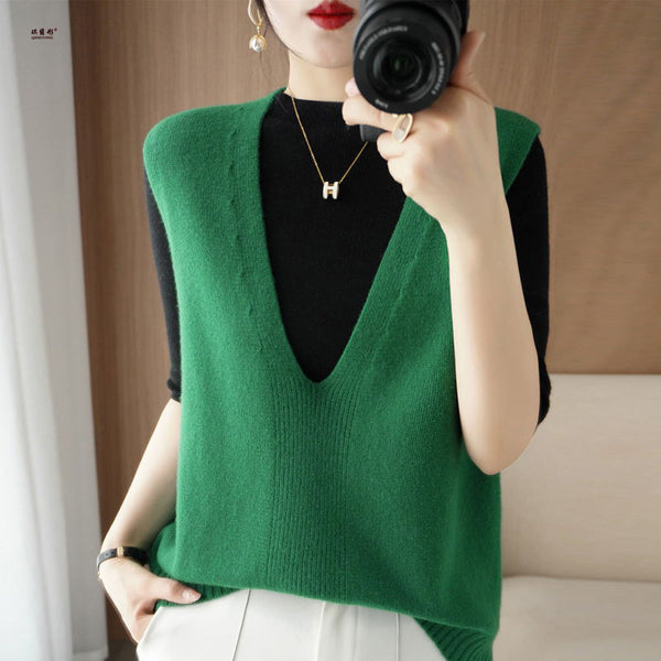 Solid Color Pullover Outerwear Knitted Vest