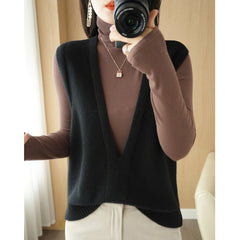 Solid Color Pullover Outerwear Knitted Vest