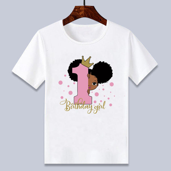 African Girl Pattern Print Comfortable Pullover Children Birthday Short Sleeve T-shirt