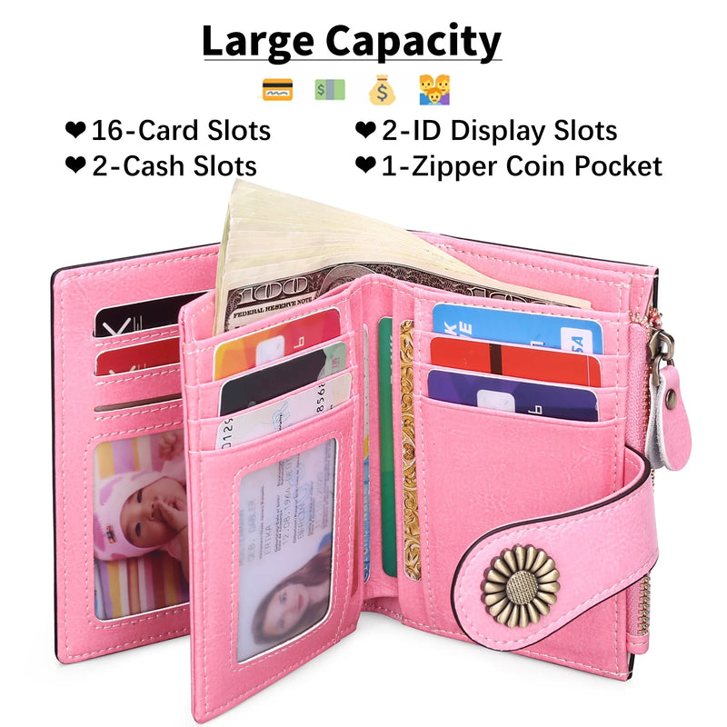 Small Women Wallet Genuine Leather Bifold Purse RFID Blocking Card Holder
