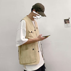 Outerwear Trendy Men's Loose Overalls Vest