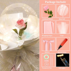 LED Balloon Rose Bouquet Light up Bobo Balloon with Rose DIY Set 22 Inch Glow Bubble Balloons with String Lights ,4 Pack