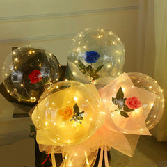 LED Balloon Rose Bouquet Light up Bobo Balloon with Rose DIY Set 22 Inch Glow Bubble Balloons with String Lights ,4 Pack