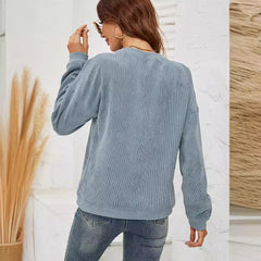 Corduroy Pullover Sweatshirt Casual Fashion Solid Round Neck Long-sleeved Tops Spring And Autumn Clothing For Women