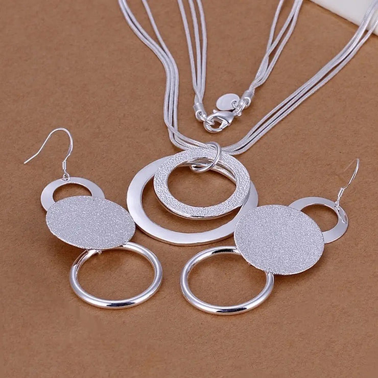 Sterling Silver Retro Double linked Circular Necklace