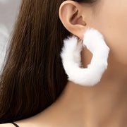 Furry Round Design Hoop Earrings