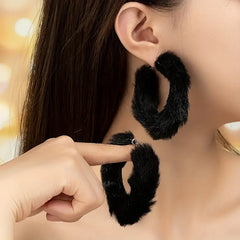 Furry Round Design Hoop Earrings