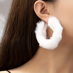 Furry Round Design Hoop Earrings