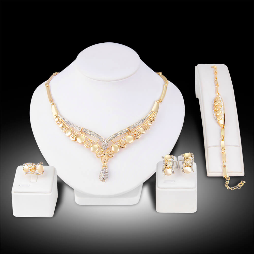 Exaggerated Wedding Necklace Set | Gold Plated Bridal Set