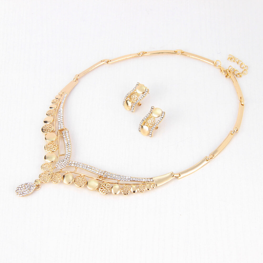 Exaggerated Wedding Necklace Set | Gold Plated Bridal Set