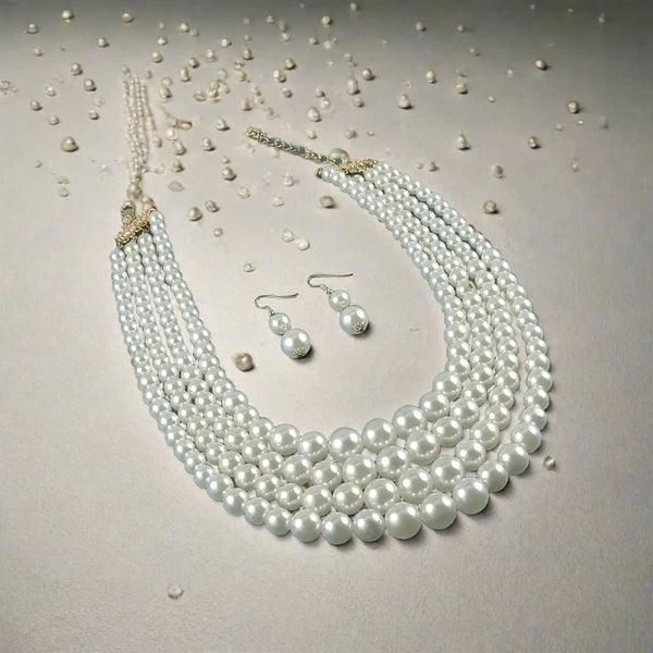 Jewelry Set with Imitation Pearl Necklace and Matching Earrings