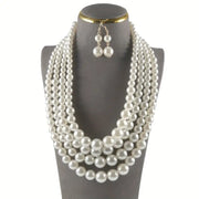 Jewelry Set with Imitation Pearl Necklace and Matching Earrings