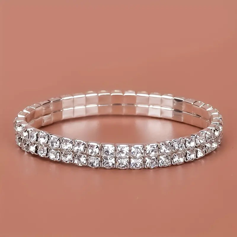 Silver Rhinestones Bangle Bracelet
