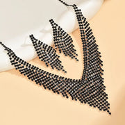 Black Tassel Style Necklace Earrings 2pcs/Set