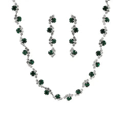 GREEN Zircon Necklace Earrings 2pcs Set