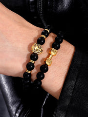 2pcs Men Metal Decor Beaded Bracelet